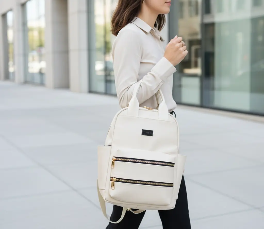 Totepack Cora Aura Beige Caminando